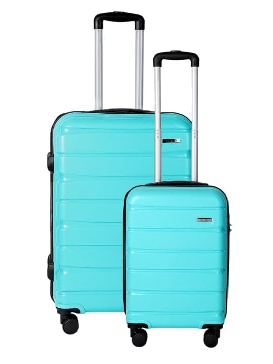 Teakwood Large 8 Wheel Set of 2 Trolley Bag, Hard Cabin with Zipper Closure, Adjustable Push Button & Cross Side Strap, TSA Lock System 360 Degree (Small-Medium, Aqua Green)