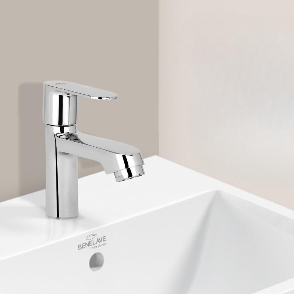 Benelave by Hindware Volga Pillar Tap for Bathroom | Cold Only Basin Faucet | Made of Brass | Mirror-Like Chrome Finish | Compact Design - Spout Length 8.5cm, Height 11cm | 7-Year Brand Warranty