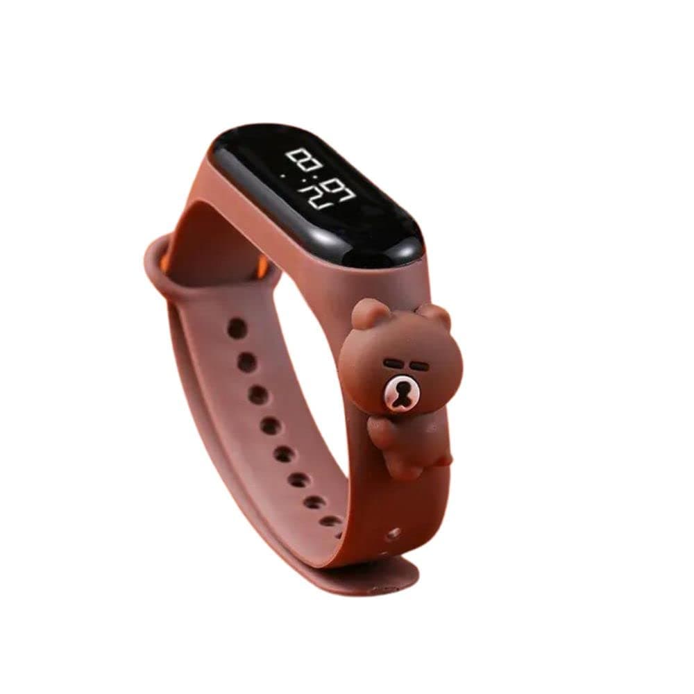 ZOVUTA Digital Dial Waterproof Stylish and Fashionable Wrist Smart Watch LED Band for Kids, Colorful Cartoon Character Super Hero for Boys & Girls (Dark Brown Teddy Bear) (Removable Silicon Strap)