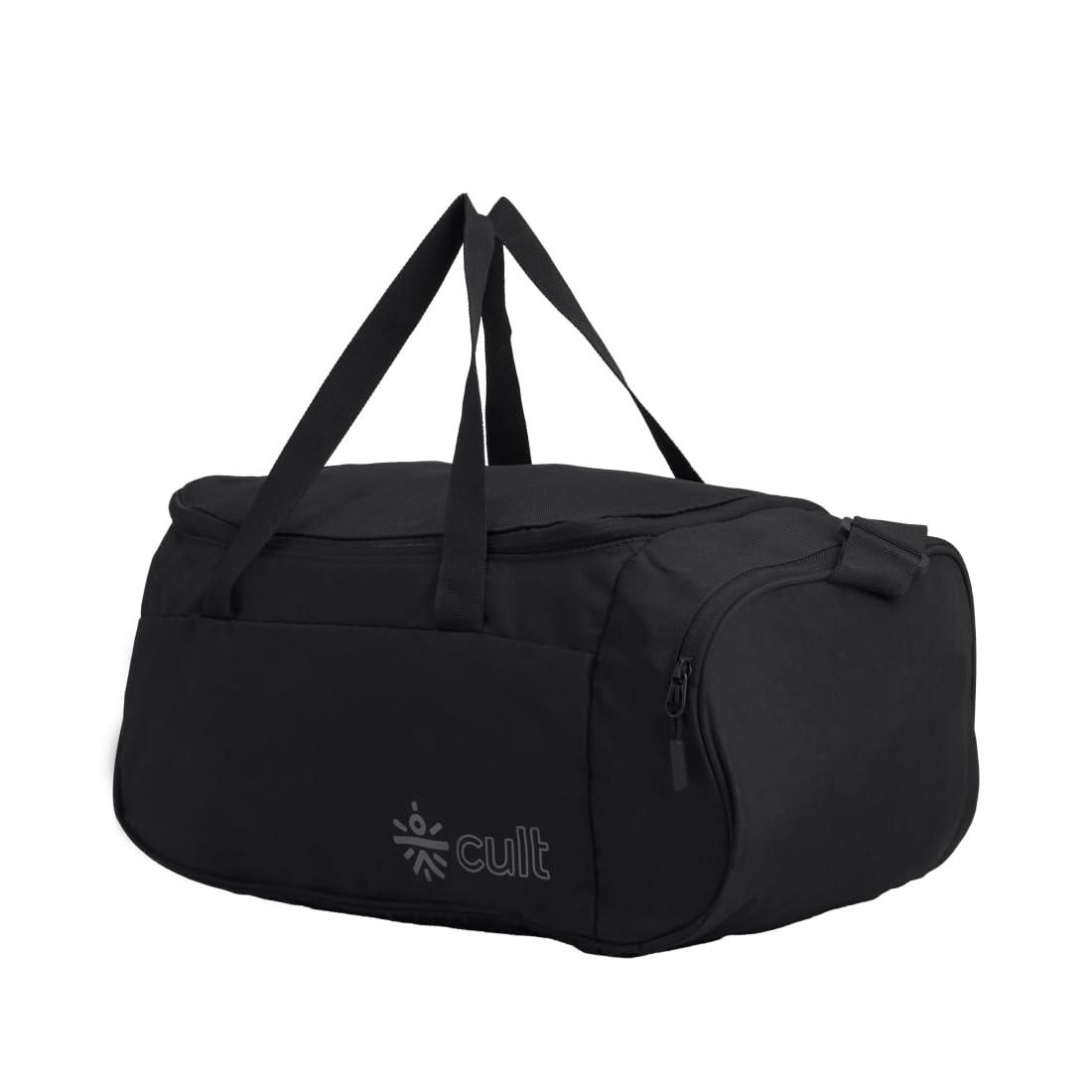 Cult 25 Litre Gym/Duffle Bag for Men & Women – Water-Resistant Sports & Travel Bag with Spacious Main Compartment, Side Mesh Pocket, Durable Zippers & Adjustable Shoulder Strap – Black