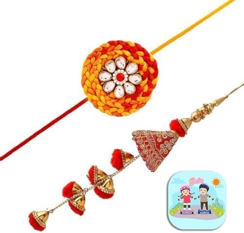CraftVatika Bhaiya Bhabhi Rakhi Magnet Gift Combo Set of 2 for Brother Bhaiya Bhabhi Couple Lumba Rakhi for Kundan for Brother 1 Fridge Magnet Multicolor Thread Rakshabandhan