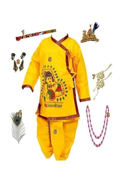 VTFlair Krishna Costume for Kids, Baby Krishna Dress for Janmashtami, Bal Krishna Dhoti Set, Krishnaleela Costume, Infant Bal Gopal, Krishna Fancy Dress Costume for Boys Girls(0 Months-3 Months)