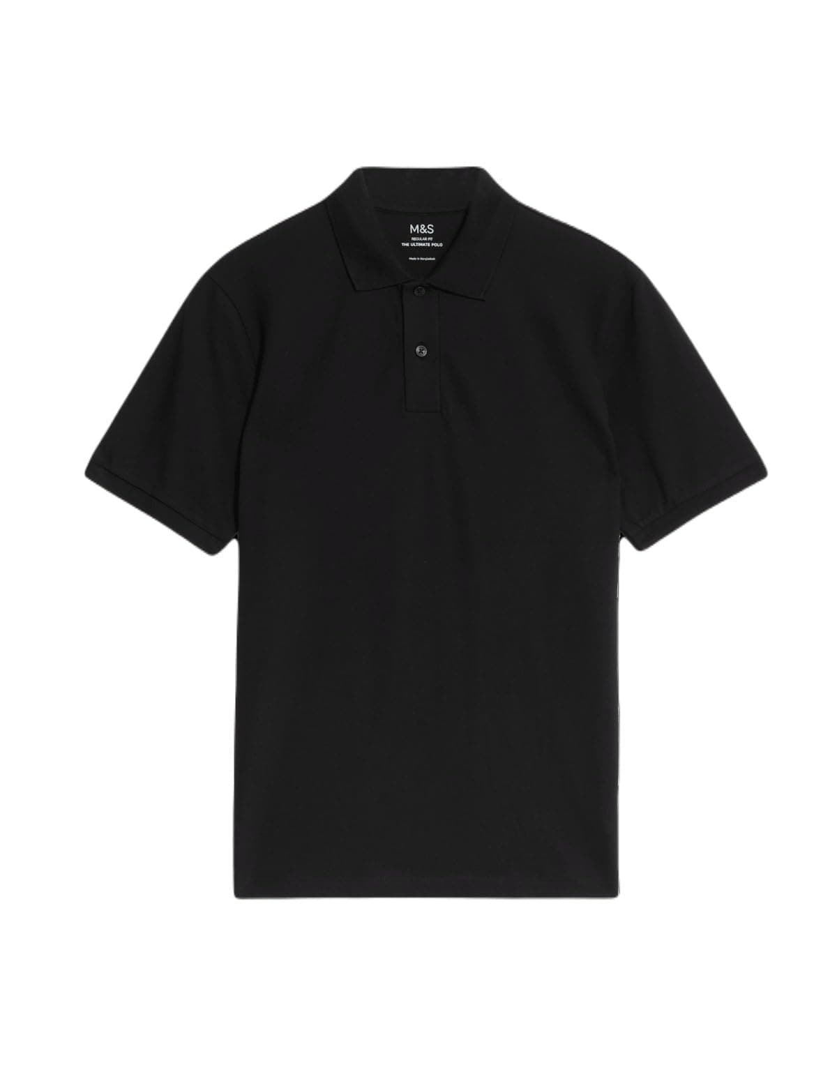 Marks & Spencer Solid Black Cotton Mens Short Sleeves Regular Fit Ultimate Pique Polo T-Shirt