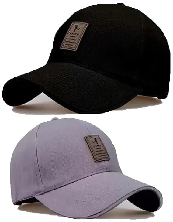 rytoria Combo 2 Pcs Cap for Men and Women Unisex Cotton Caps Adjustable Strap Free Size Summer Sports Cricket Gym Dance (in, Alpha, Free Size, Big & Tall, Black & Grey)
