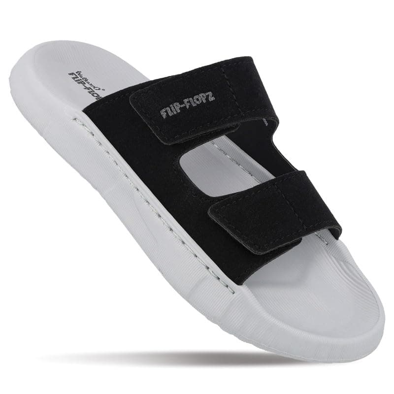 WALKAROO Men’s Soft EVA Sandals|Velcro Adjustable Strap, Cushioned Footbed, Lightweight Slip-On Open Toe Design, Anti-Skid Sole| Daily Wear,Casual Wear Slip-On Sandals for Men's|WE8821-Light Grey Black