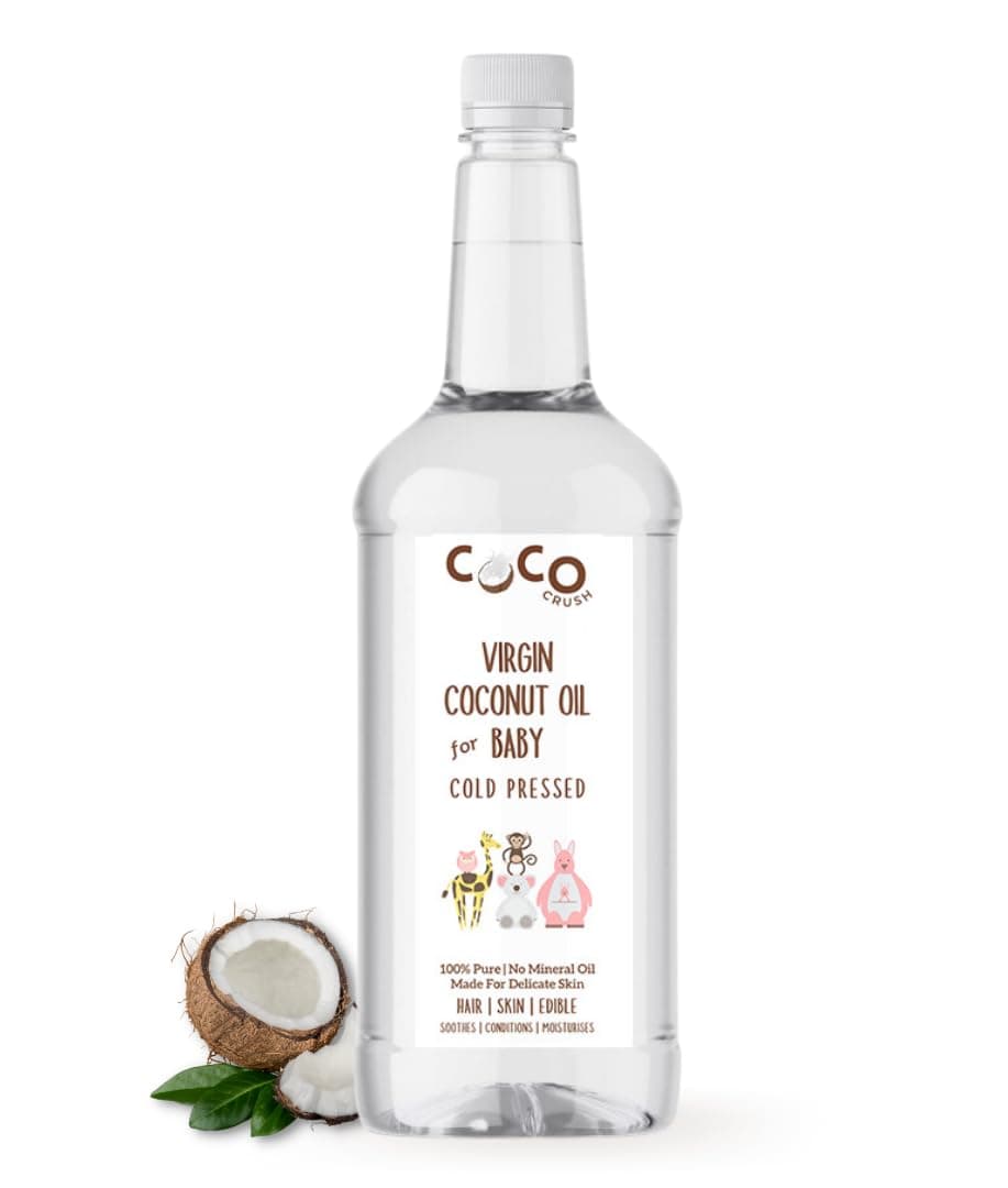 Coco Crush Virgin Coconut Oil for Baby Hair & Skin Massage | Cold Pressed & 100% Natural | Prevents Diaper Rash, Certified Organic (1000ML)