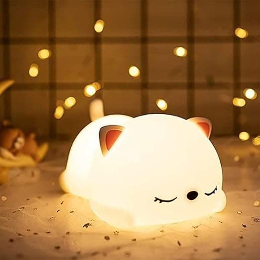 One94Store Silicone Sleeping Cat Night Light – Touch-Control Color-Changing LED Lamp, USB Rechargeable, Multicolor Night Light for Kids, Romantic Decor, Valentine Day Gift, Love Gift for Her