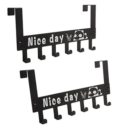 Slyford Carbon Steel 2 Pc Heavy Duty Over Door Hanger for Cloths, Towel Hanger, Removable Door Hook, Coat, Scarf, Cloths Hanger (Black) (Pack of 2)