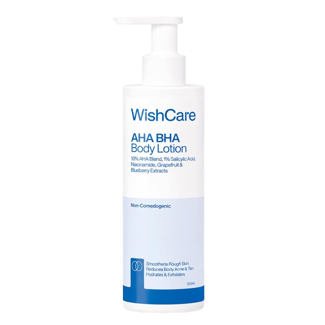 WishCare AHA BHA Body Lotion For Dry Skin | Provides Deep Hydration, Detans & Smooths Rough Skin | With 10% AHA & 1% BHA | Body Lotion For Men & Women | 200ml