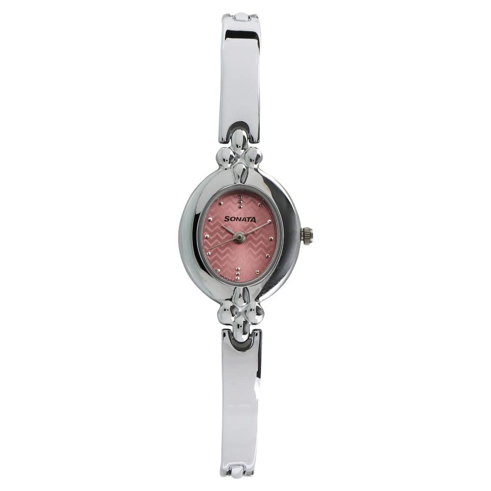 Sonata Quartz Analog Pink Dial Silver Metal Strap Watch for Women - NT8093SM02