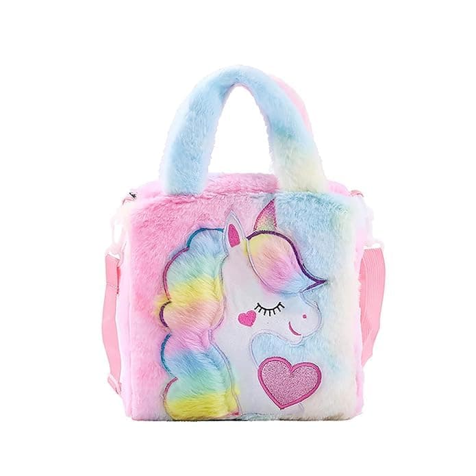 ADISA Unicorn Toddler Bag Princess Fur Crossbody Handbags Gift for Girls (Pink)