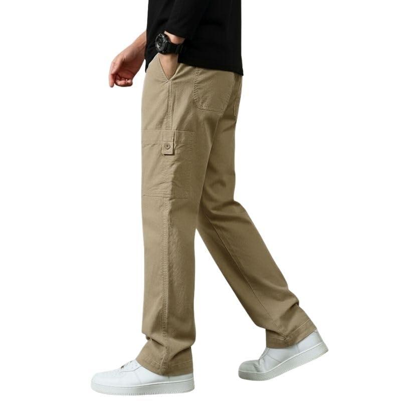 SMOWKLY Men’s Cotton Cargo Pants|Casual Trousers for Men|Comfortable Lower for Men|Pants for Man with 6 Pockets & Drawstring Elastic Waistband|Outdoor Trousers (1685_CK_32) Beige