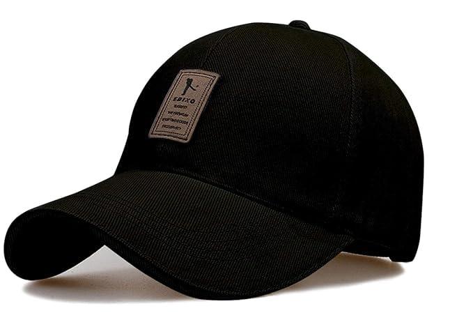 Cap for Men Women Topi Unisex Head Branded Boy's Girl's Caps Adjustable Strap Summer Sports Cricket Gym Dance Cotton Free Size (Black Cap)