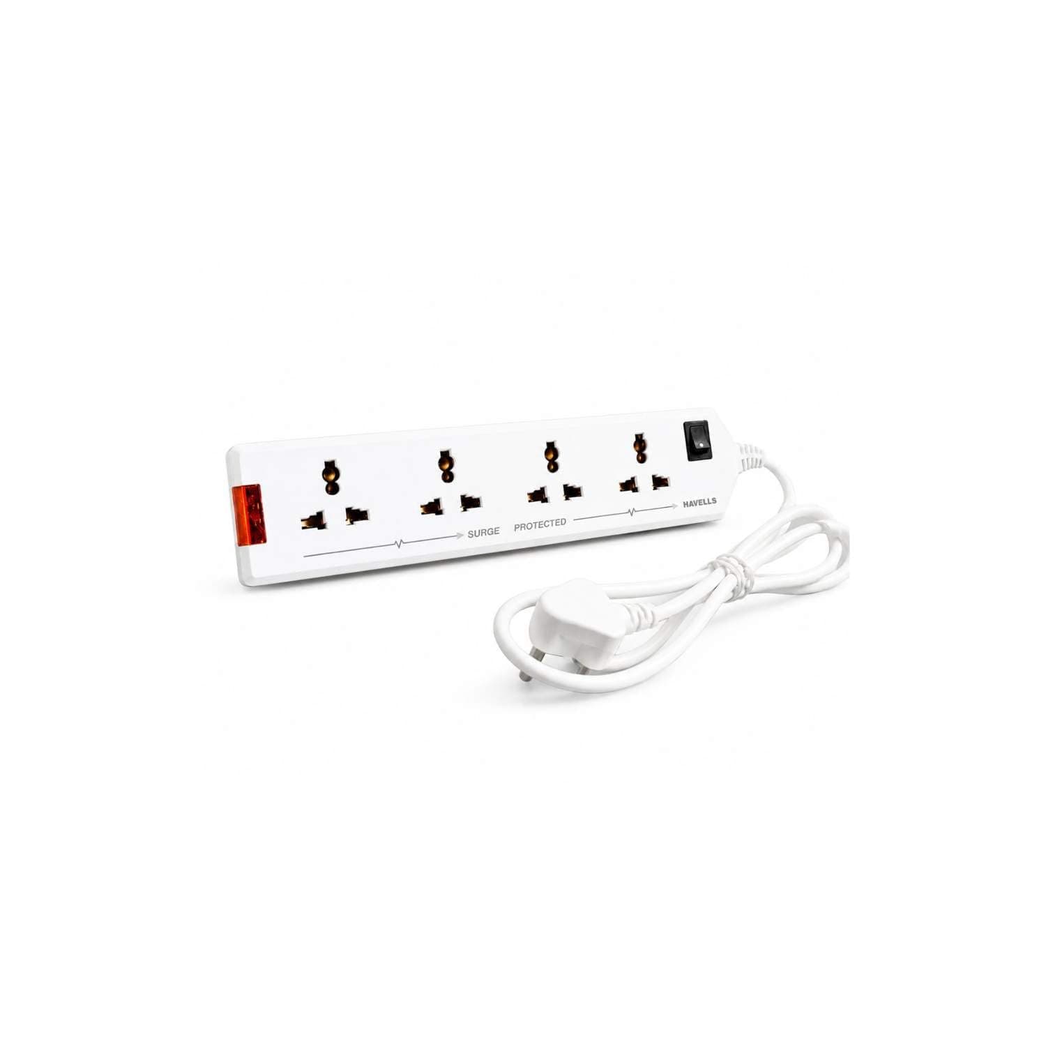 Havells 4 Way Extension Board With Surge & Spike Protection|For Power Requirements Up To 1440W |1.5 Mtr ISI Certified Copper Wire| LED Indicator | Rating -6A, 240V | Home & Office Use, 10 Volts