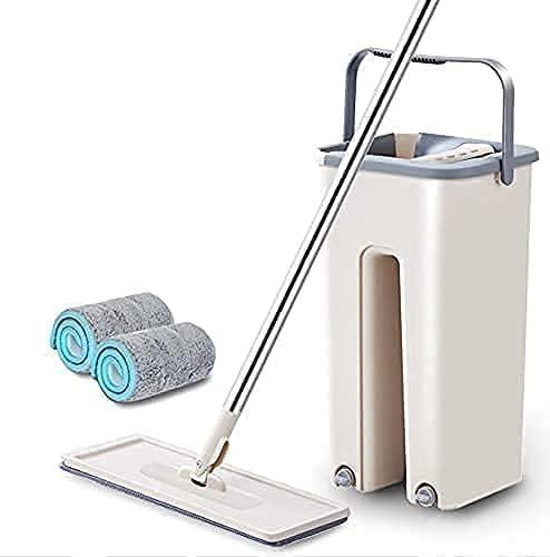 Mop Heavy Quality Floor with Bucket, Flexible Kitchen tap Flat Squeeze Cleaning Supplies 360 Flexible Head/2 Reusable Pads Clean Home Effective for Floor Cleaning