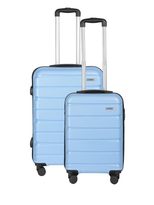 Teakwood Small-Medium Cabin Size 8 Wheels Trolley Bag, Hard Cabin with Zipper Closure, Adjustable Push Button & Cross Side Strap, TSA Lock System 360 Degree (Set of 2, Powder Blue)