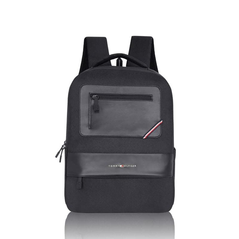 Tommy Hilfiger Unisex Backpack Blackburn - Granite Grey+Black | Water-Resistant | Padded Laptop Sleeve | Trolley Holder | Stylish & Trendy Backpack For Daily Use, Office, Work & Travel | 20L Capacity