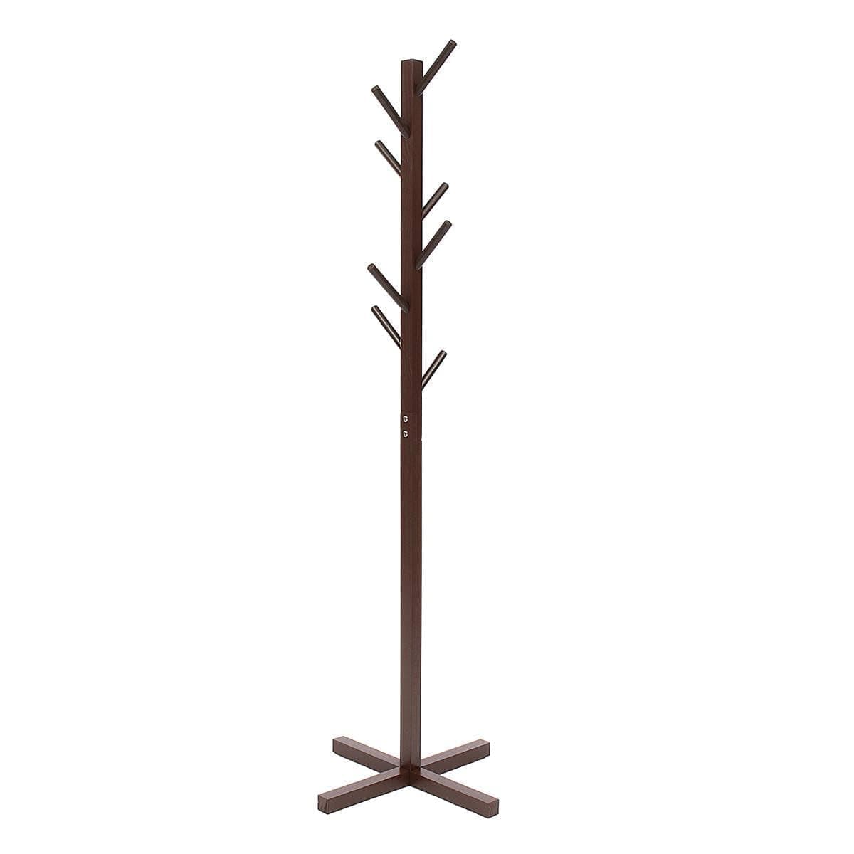 Ash & Roh Natural Wooden Coat Rack Stand With Hooks Adjustable Height, Easy Assembly, Sturdy Solid Base for Coats, Hats, Handbags Entryway, Hallway, Bedroom, Office (Walnut, 92-1)