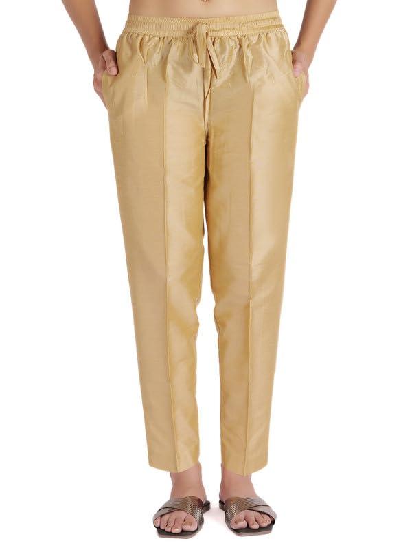 NOORIMAX Women Mid Rise Viscose Regular Fit Silk Pants for Kurti (Size - XL, Gold)