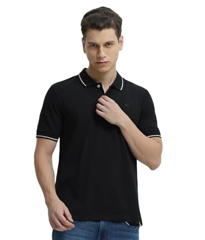TURMS Men's Anti-Stain Casual Solid Polo T-Shirt, Anti-Odor & Water Repellent, Stretchable & Breathable, Cotton Rich Fabric, Collared Neck, Half Sleeve