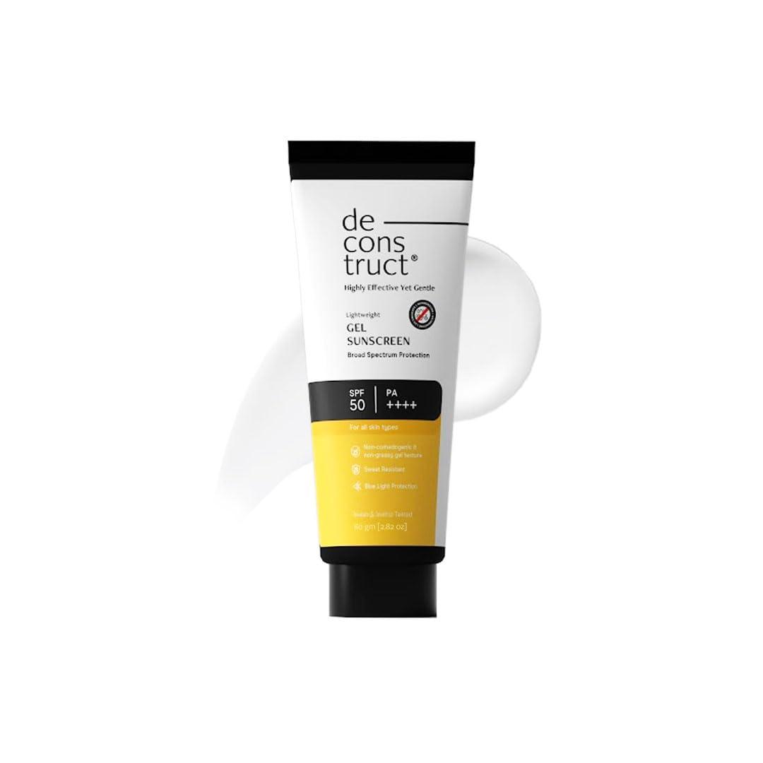 Deconstruct Gel Sunscreen for Oily skin SPF 50 PA++++ |100% Photostable Sunscreen |4 New Gen UV Filters |In-Vivo |Lightweight, Airy, Non-greasy |For oily, combination, normal skin |For Men & Women 80g