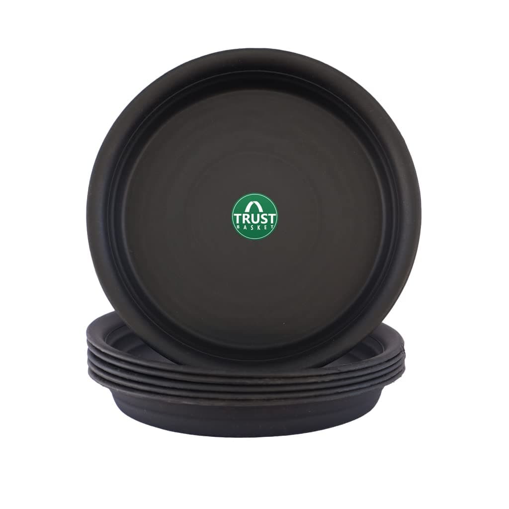 TrustBasket UV Treated Round Bottom Tray/Plate/Saucer Suitable for 10 inch Round Plastic Pot - Set of 6 | Heavy Duty Highly Durable Plant saucerGamla for Indoor Home Decor & Outdoor Balcony Garden