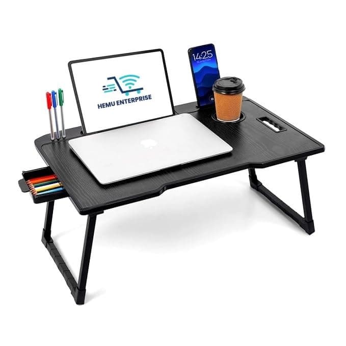Etekcity Study Table Bed Table Premium Laptop Table/Foldable and Portable Wooden/Writing Desk for Office/Home/School 59cm, 40cm (Black COTTED)
