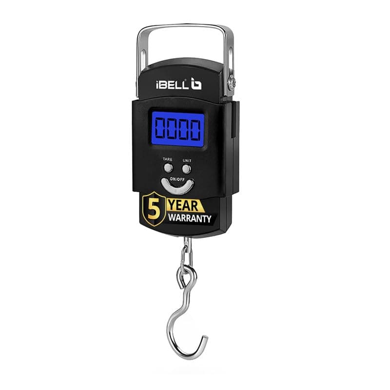 iBELL Weight Machine For Luggage Weighing Scale, Portable, 50 KG, Stainless Steel Hook, Digital LED Display & Tare Function, LS050M (Black)