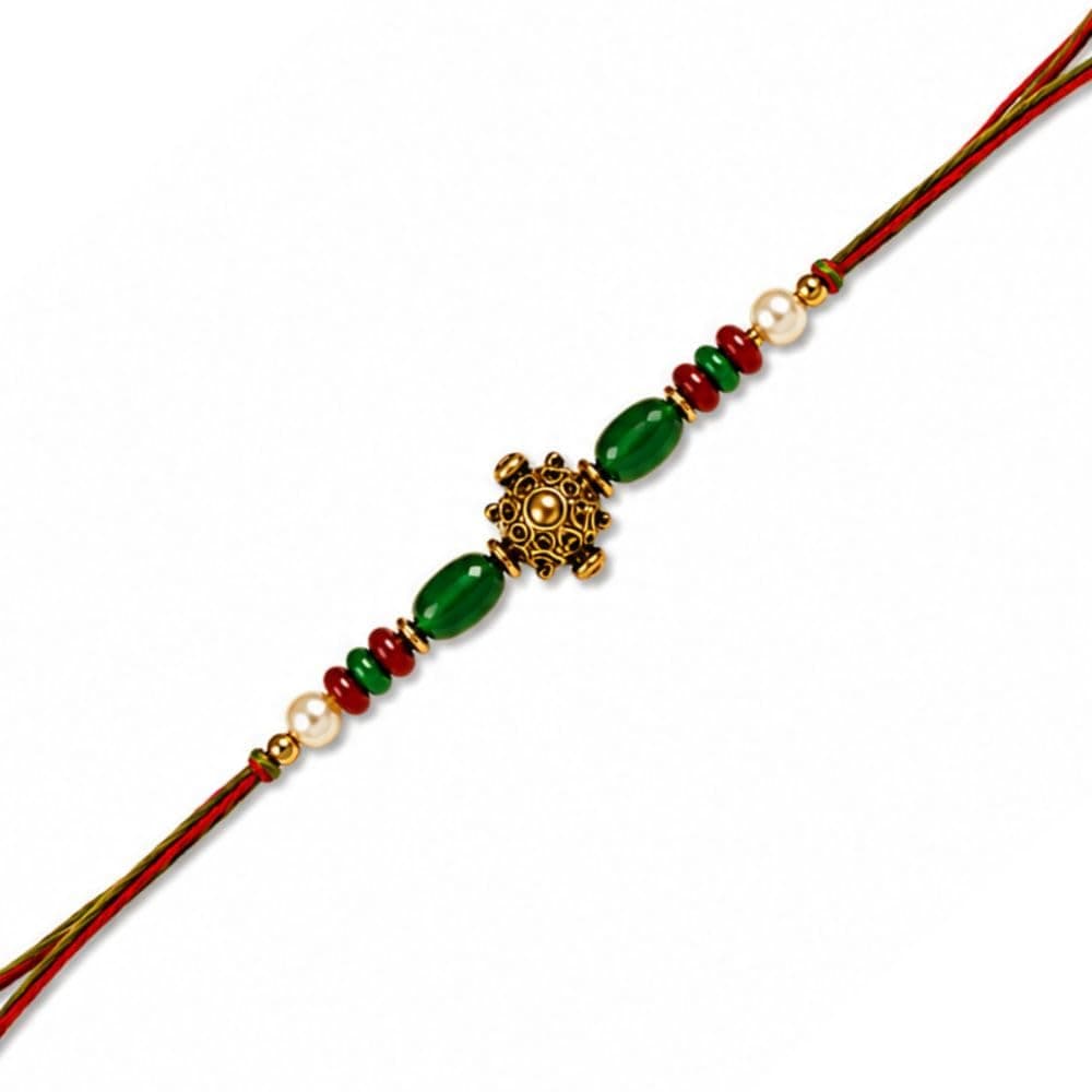 I Jewels Traditional Designer Rakhi with Decorative Beads Work for Men Boys Brother (R537)