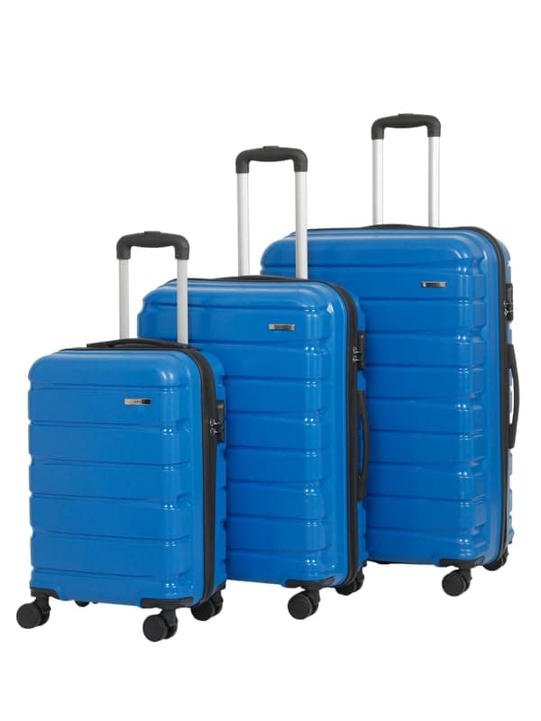 Teakwood Small-Medium-Large 8 Wheels Trolley Bag, Hard Cabin with Zipper Closure, Adjustable Push Button & Cross Side Strap, TSA Lock System 360 Degree (Set of 3, Royal Blue)