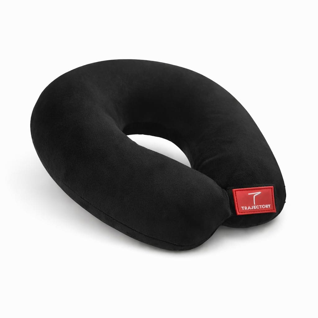 Trajectory Travel Neck Pillow for Travelling and Sleeping in Airplane Flight, Cab, Car, Train, Bus for Men and Women Black (As seen on Shark Tank)