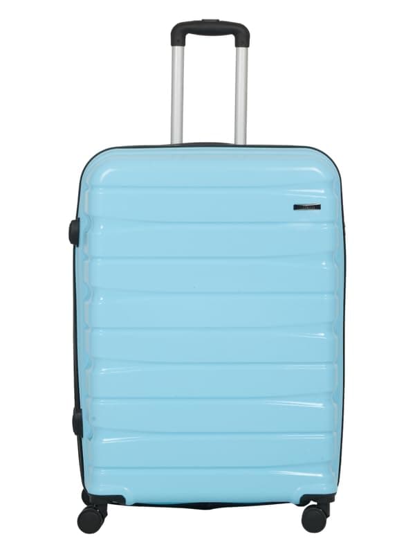 Teakwood Large Check in Size 8 Wheels Trolley Bag, Hard Cabin with Zipper Closure, Adjustable Push Button & Cross Side Strap, TSA Lock System 360 Degree (Large Check in Size, Sky Blue)