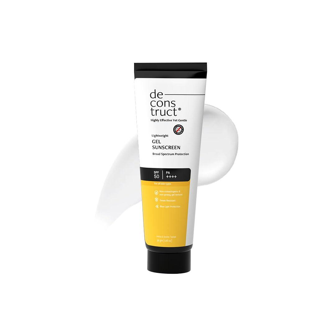 Deconstruct Gel Sunscreen for Oily skin SPF 50 PA++++ |100% Photostable Sunscreen |4 New Gen UV Filters |In-Vivo |Lightweight, Airy, Non-greasy |For oily, combination, normal skin |For Men & Women 30g
