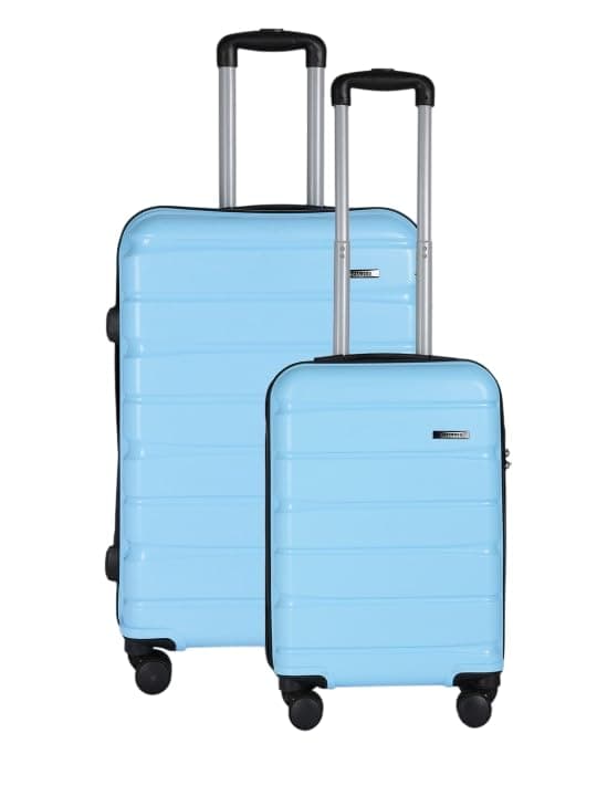 Teakwood Small-Medium Cabin Size 8 Wheels Trolley Bag, Hard Cabin with Zipper Closure, Adjustable Push Button & Cross Side Strap, TSA Lock System 360 Degree (Set of 2, Sky Blue)