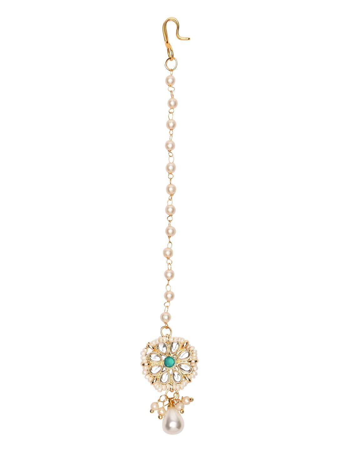 I Jewels Gold plated Pearl Kundan manng tikka for baby girls/kids (Y002G)