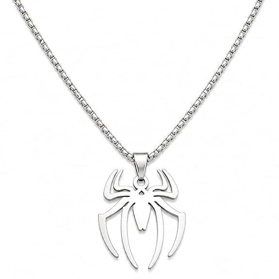 INDIESTYLE Spider Pendant Necklace for Men, Silver Stainless Steel Chain