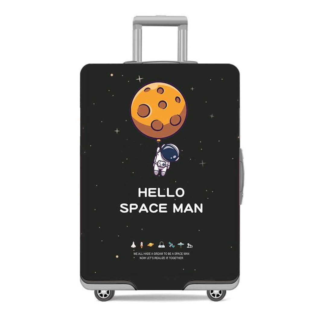 Dash Designs Luggage Covers Trolley Bag Covers Made of 300 gm Elastic Material Durable Washable Dust Proof Anti-Scratch Suitcase Cover fits - Large (26-28) inch - Hello Space Man