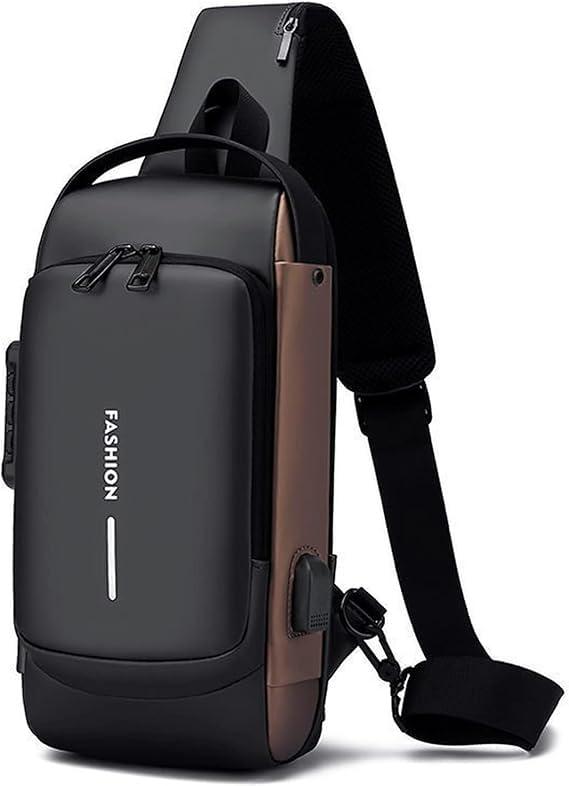 Walizza Lifestyle Anti-Theft Sling Backpack with USB Charging Port for Men & Women | Travel & Daily Use Crossbody Bag with Secure Hidden Zippers | Water-Resistant & Multi-Functional (Black-Goldon)
