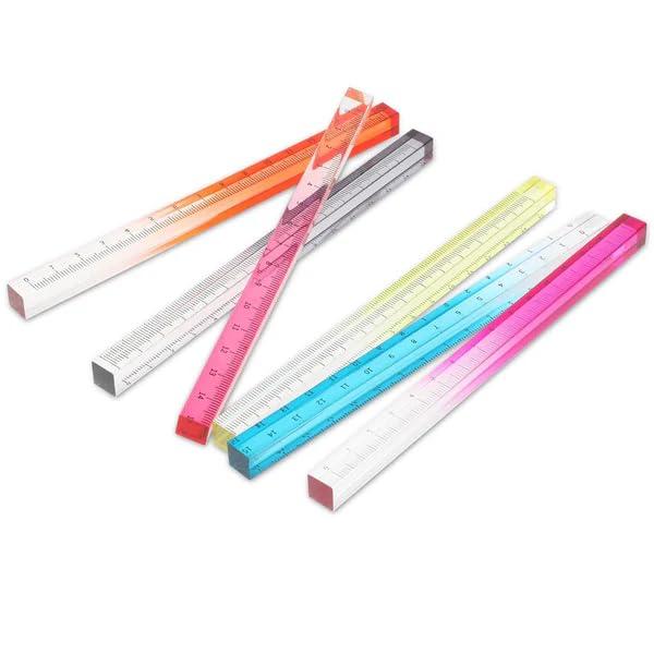 Radiance™ 2 Pcs 3D Cube Square Scale 20cm | Transparent Gradient Ruler for Kids & Adults | Multi-Functional Stationery for School & Office Use (Random Colors)