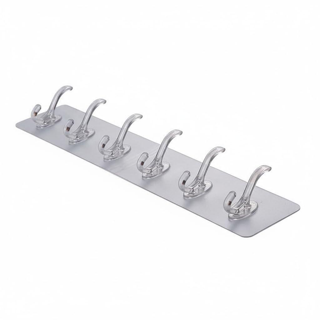 KBS Self Adhesive PVC Wall Hanger 6 Hook Sticker Transparent for Hanging Clothes,Towel,Key Home Kitchen Tools Office Bathroom Bedroom Products Door Multipurpose Organizers Accessories Items