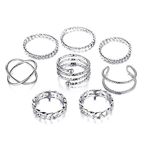 Shining Diva Fashion Set of 8 Boho Midi Finger Crystal Rings for Girls and Women (rrsd11812r)