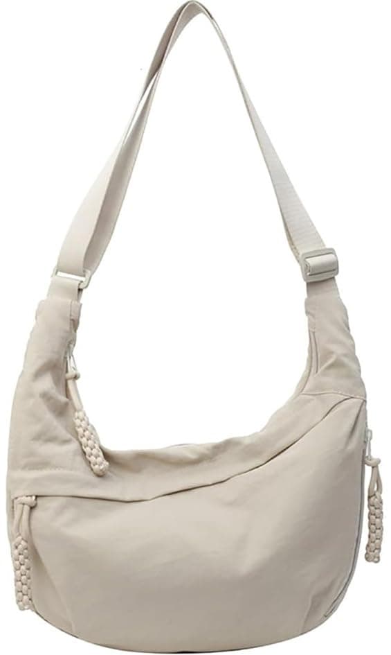 Lyrovo Travel Crossbody Crescent Bags for Women Over Shoulder Purse with Zipper Half Moon Sling Bag & Waist Bag Unisex Chest Bag (Beige)