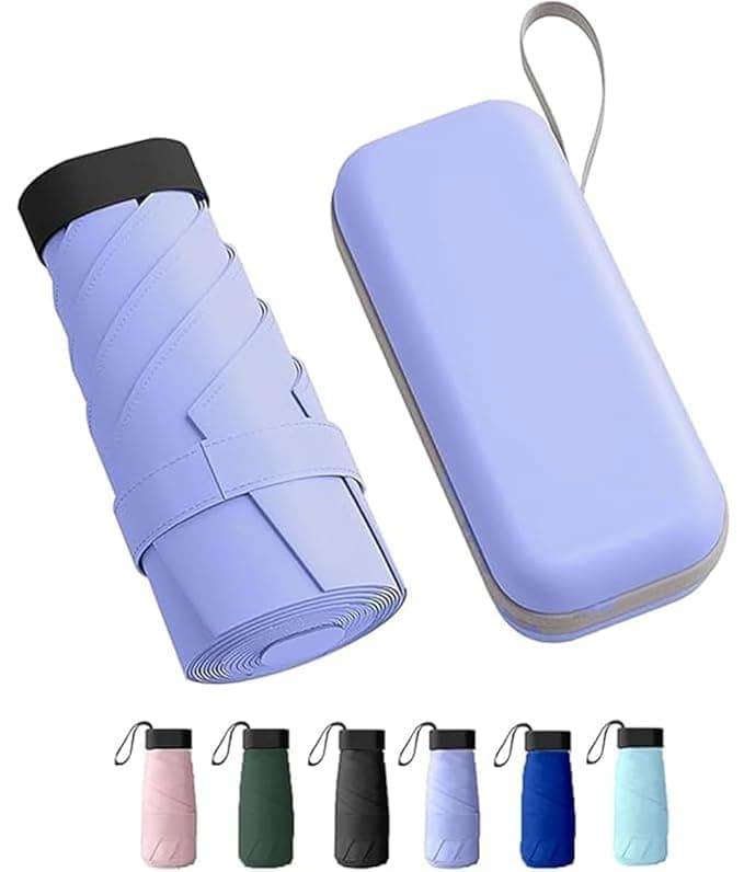TEKCOOL Travel Mini Folding Compact Umbrella with Case, Manual Open 6 Ribs Lightweight Portable, Small Sun & Rain Pocket Umbrella for Girls and Women- Use in Rain & Summer(Purple)!
