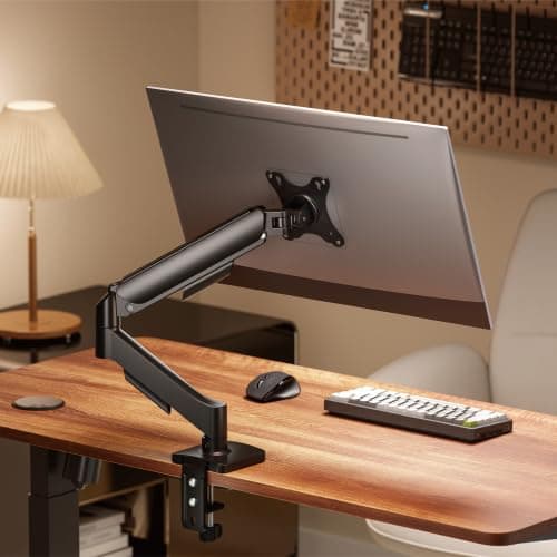 Jin Office Single Monitor Gas Spring Arm |Supports 13-32" Screen| 10KG Weight Capacity, 1 Year Warranty| Height Adjustable Desk Mount| Spring Adjustment Monitor Stand| Tilt, Swivel, Rotation Features