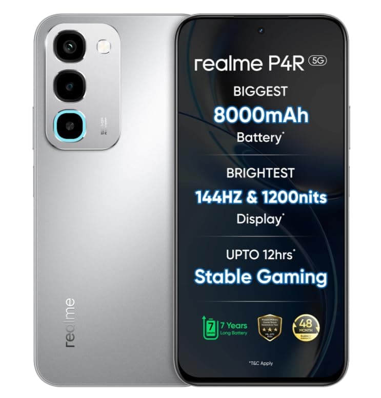 realme P4R 5G Smartphone, Silver Glare, 8000mAh Battery, 144Hz Display, 6 GB RAM, 128 GB