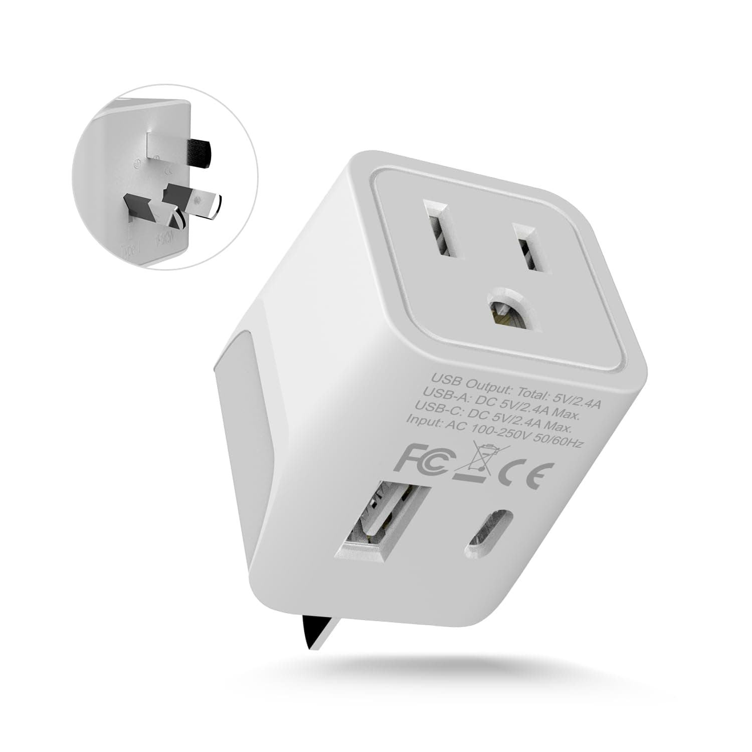 Australia, New Zealand, China Travel Adapter Plug by Ceptics, Dual USB Input - Ultra Compact - USA to Type I - Perfect for Cell Phones, Chargers, Cameras, Tablets, and More (CTU-16)