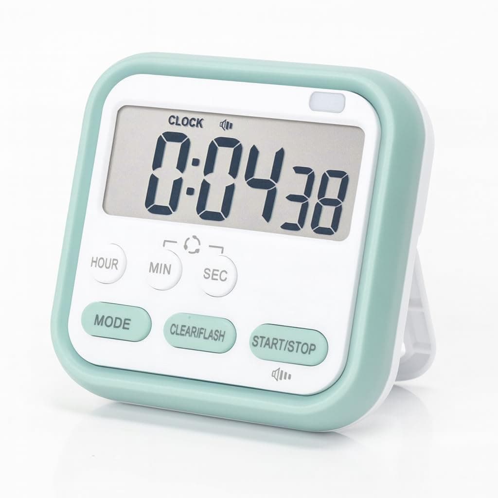 Stopwatch Timer for Study Kitchen Timer Large LCD Screen 24hr Digital Display Magnetic Retractable Stand Loud Alarm Stop Watch Countdown Flashing Light Study Timer for Students Cooking (Pista)