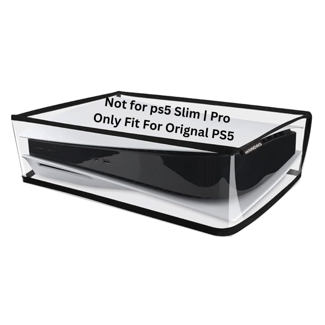 MAINDAIS Horizontal Dust Cover For Transparent PS5 games Console Dust Guard With Back Cable Port For Playstation 5 Console Digital & Disk Version Protects from Dust Water and Scratches –(MDPS5HTC-102)