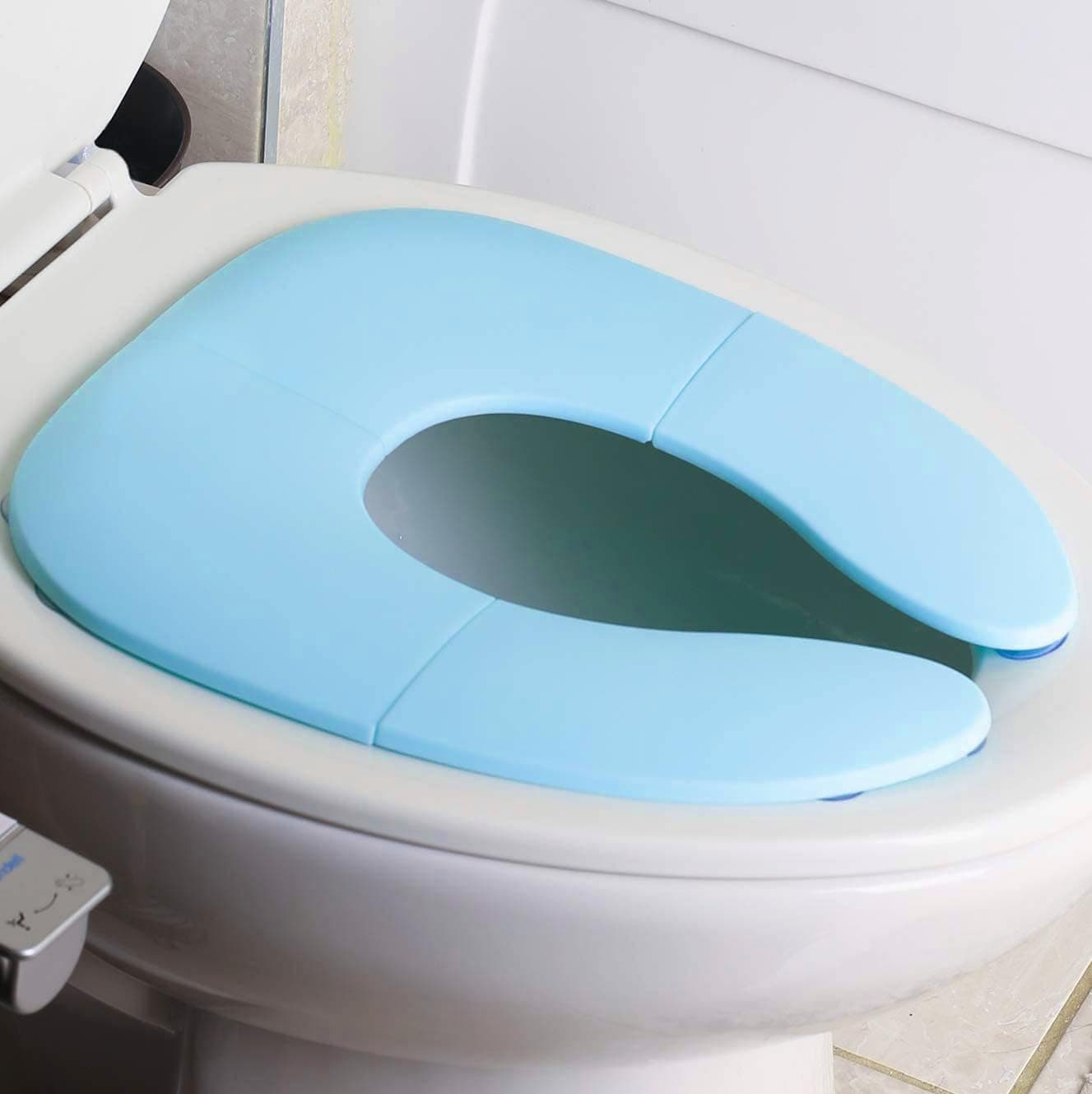 INOVERA Portable Folding Baby Toilet Seat - Kids Potty Training Seats for 0.5 to 5 years Child Toddler - Fits All Western Toilets - Non-Slip Suction Cups - Includes Free Travel Bag (Sky Blue)