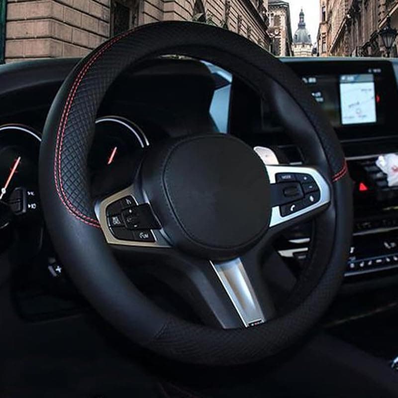 Auto Oprema (Award Winner at INDIA'S Rising Star 2024) Microfiber Leather Auto Car Steering Wheel Cover Universal 15 inch DSGN Black